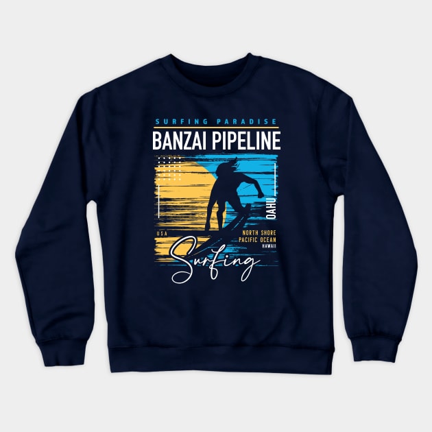 Banzai Pipeline North Shore Hawaii Surfing // Surf Hawaii // Retro Surfing Crewneck Sweatshirt by SLAG_Creative